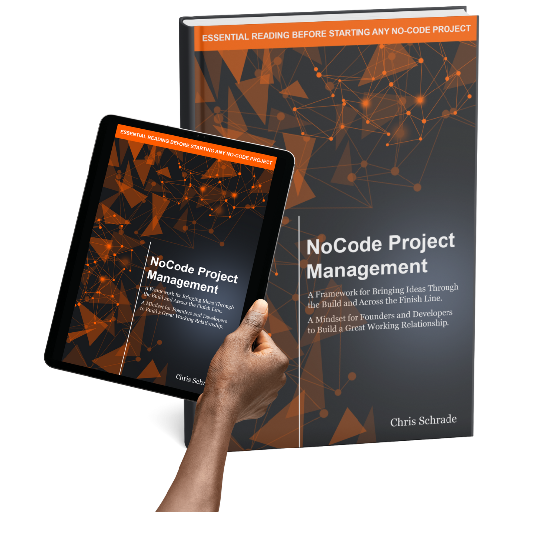 NoCode Project Management book cover showing both physical book and tablet version